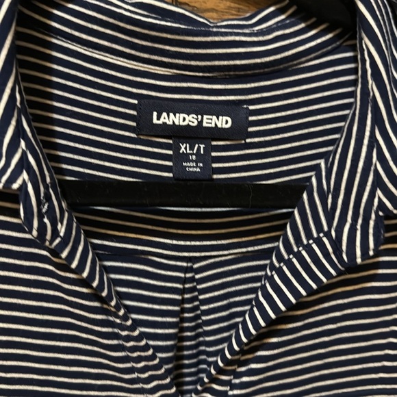 Lands End knit button down blouse navy and white striped - Picture 2 of 3